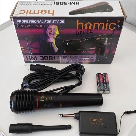 Homic Hm-308 Microphone Single Wireless Dan Kabel - Hitam