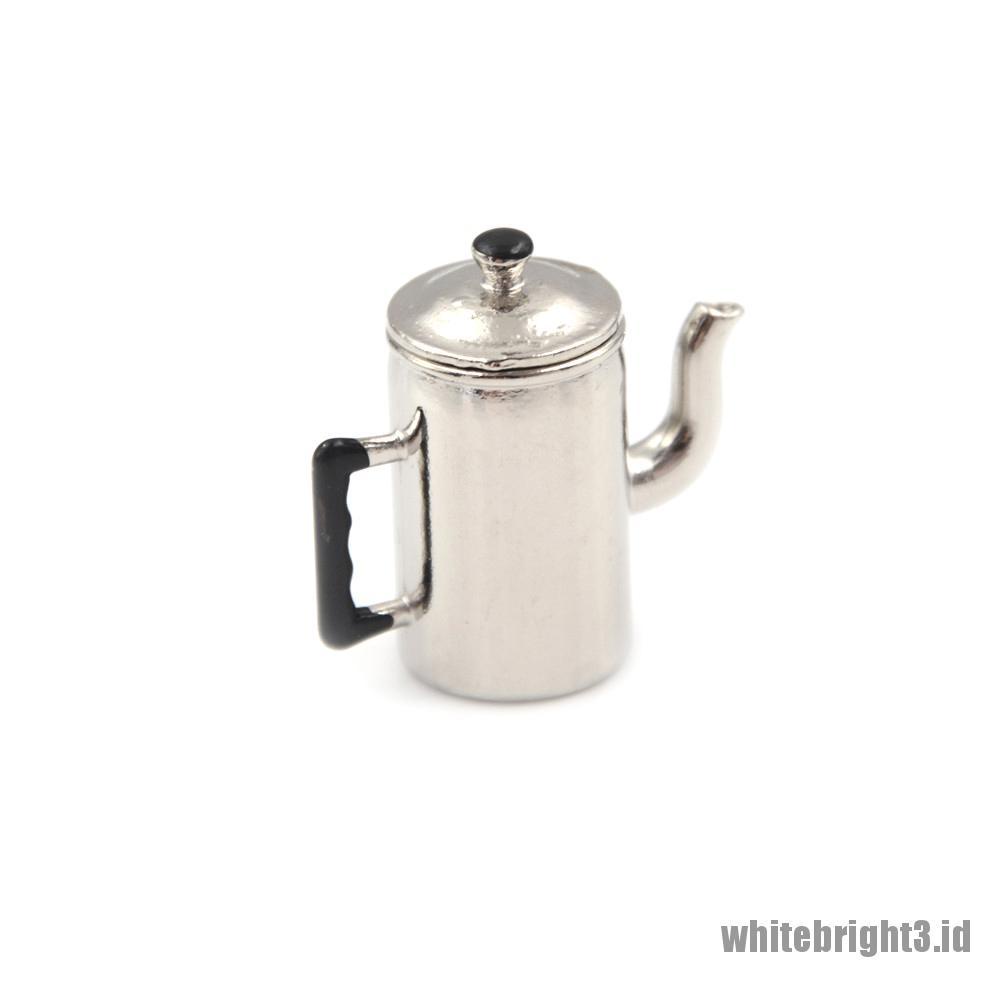 (white3) Miniatur Teko Air Bahan Metal Skala 1: 12 Untuk Rumah Boneka