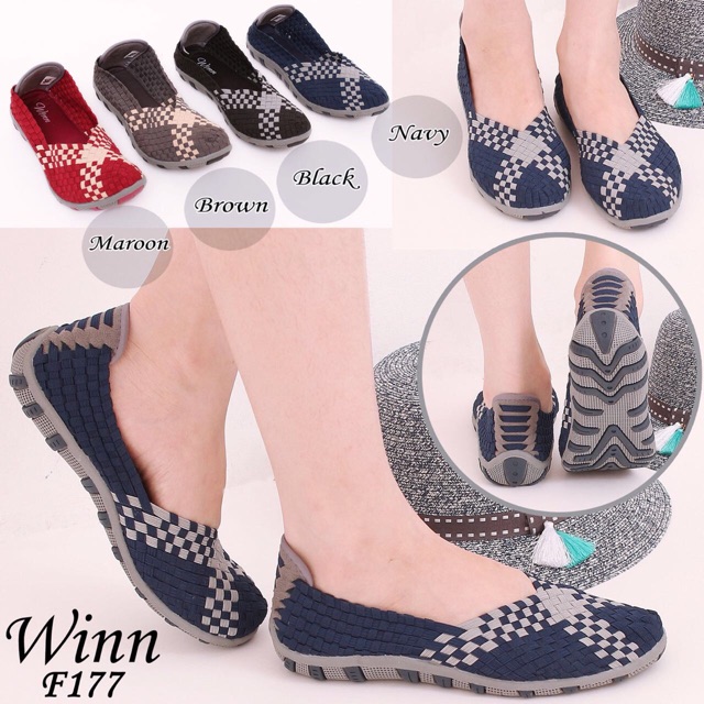 Winn f 177 sepatu IMPORT anyaman rajut wanita ORI