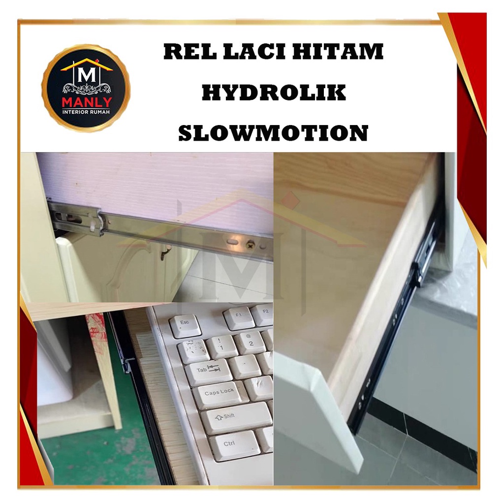 Rel Laci Hitam 30 cm Hydrolik Slowmotion Full Extention 45 mm  Isi 1 set (2 pcs)