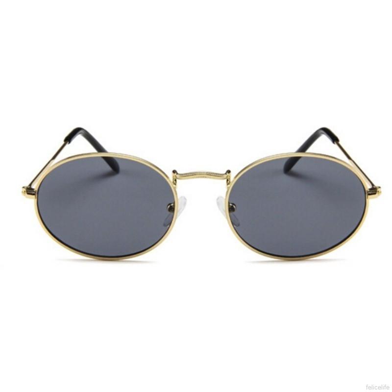 Kacamata Hitam Frame Metal Oval Kecil Gaya Vintage untuk Unisex