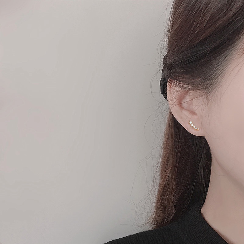 Anting Stud Mini Bahan 925 Sterling Silver Aksen Zircon Gaya Korea Untuk Wanita