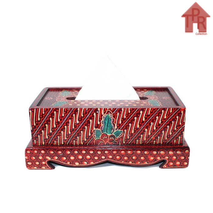 Tempat Tisu Kayu Berkaki / Box Tisu Motif Batik - Tissue Dispenser