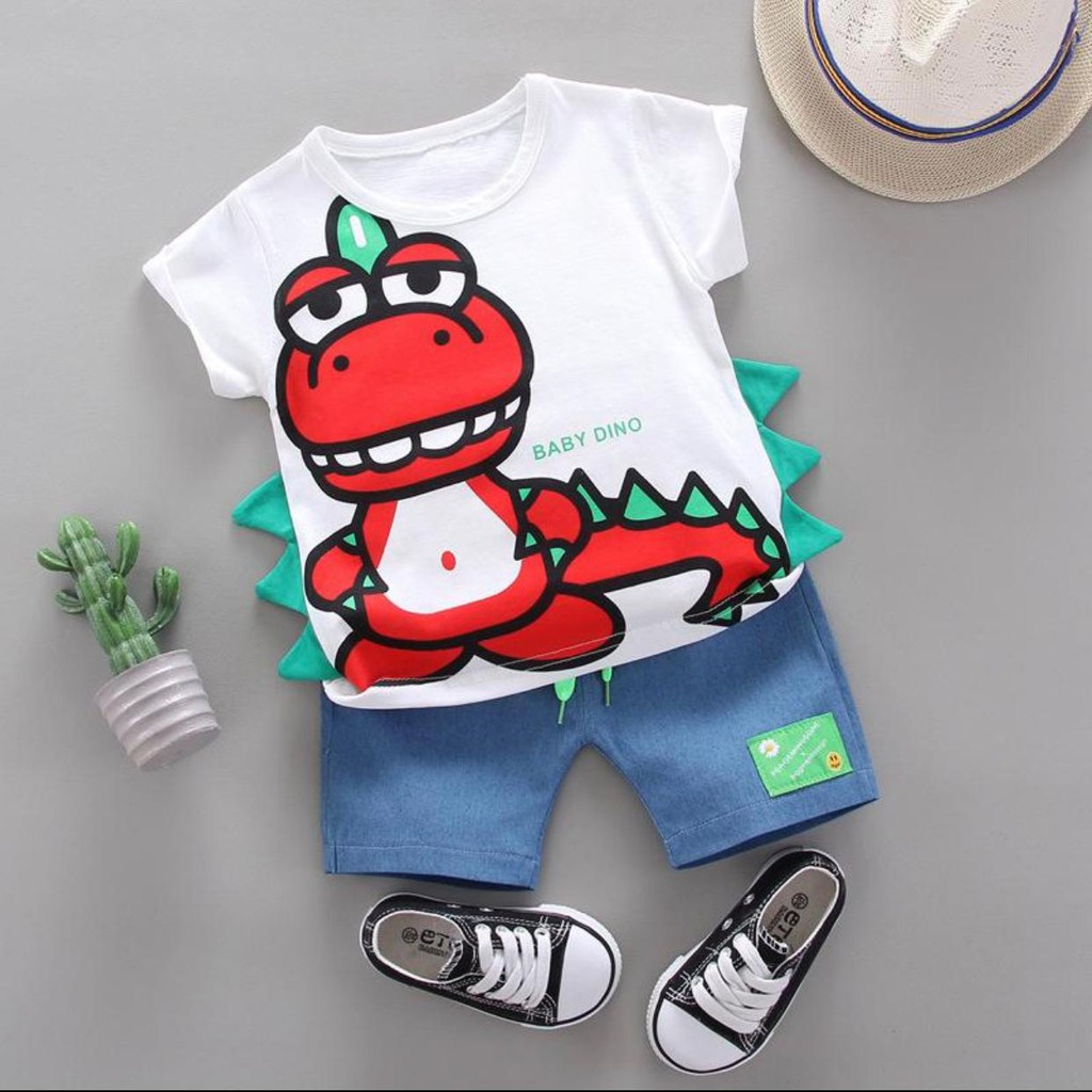 SETELAN ANAK COWOK / STELAN ANAK MOTIF BABY DINO / SETELAN ANAK FASHION ANAK LAKI LAKI