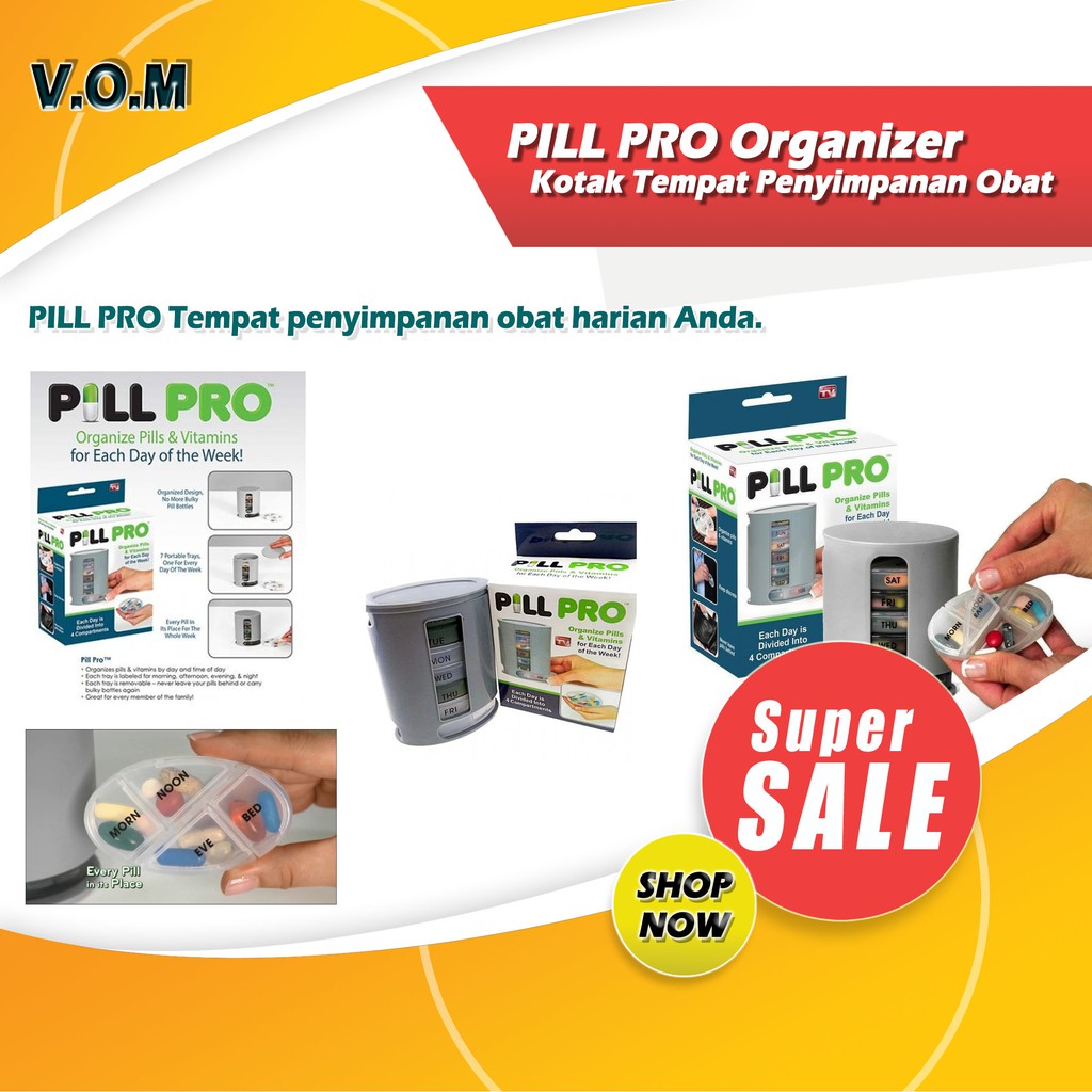 VOM PILL PRO Organizer - Kotak Tempat Penyimpanan Obat Harian 0513