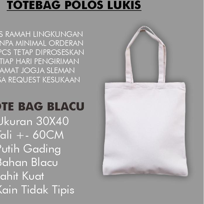 

Fasion Sale Tote Bag Polos bisa TIE DYE, SUBLIMASI, LUKIS Bahan Blacu Ukuran 30x40