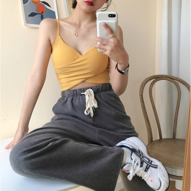 Tanktop 23 tank top cross twist pakaian crop top dalaman wanita korea v neck atasan cewek-3