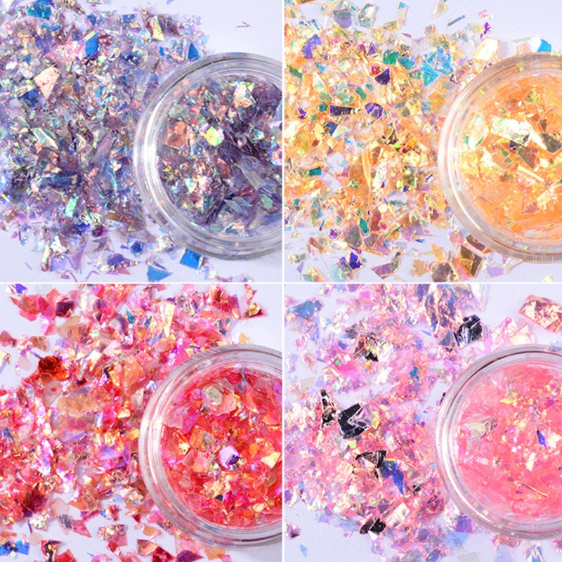 SIY  12 Colors Manicure Shell Cellophane Colorful Candy Aurora Papers Hard Epoxy Filling Nail Polish Adhesive Decoration Nails Art Glitter Sequins DIY Jewelry Accesorries