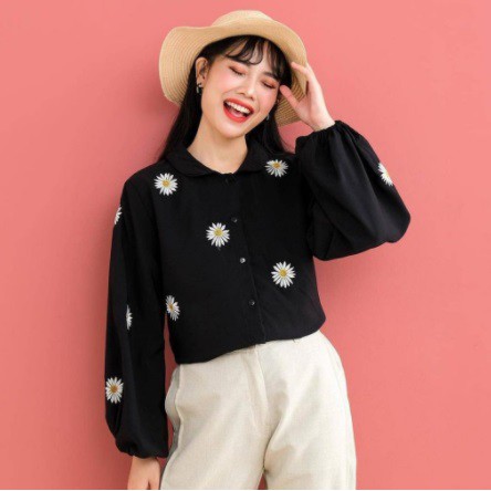 Atasan Blouse Motif Daisy Lengan Balon