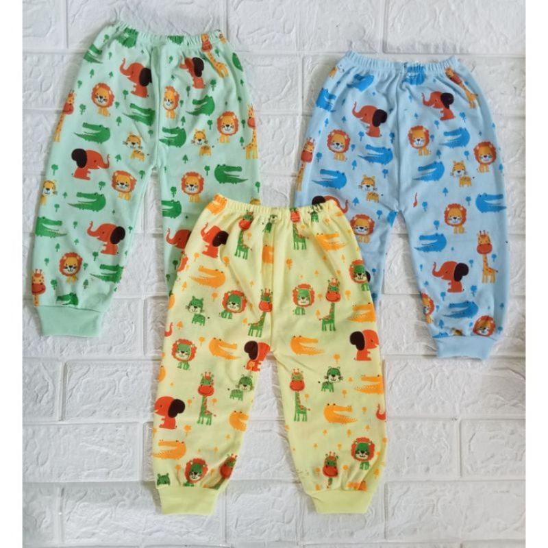 3 pcs celana panjang bayi size S M L XL motif terbaru