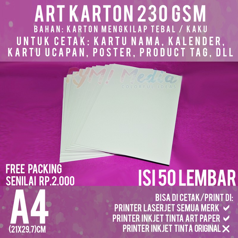 Art Karton 230 gsm A4 isi 50 lbr / Kertas Carton Paper