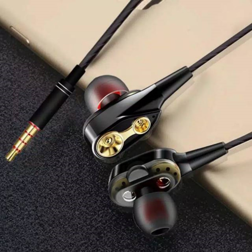 Earphone In-Ear Stereo Super Dual Heavy Bass Noise Cancelling Mic Kabel Jack 3.5mm Sport