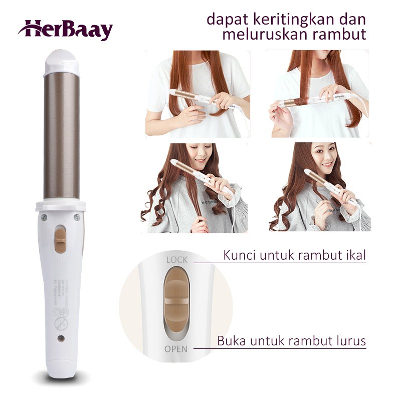 Herbaay catok 2in1 Hair Curler Iron Ceramics Pengeriting Rambut Keriting rambut lurus Catokan curly