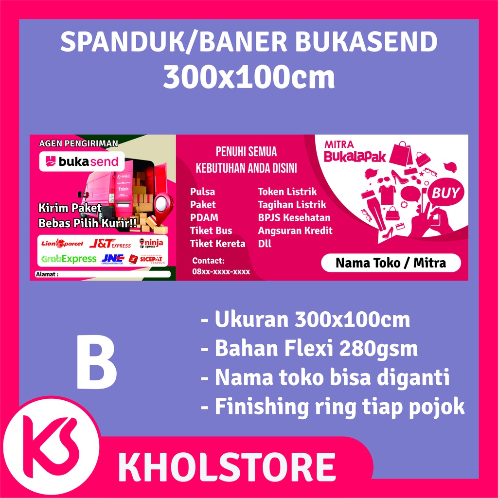 Banner Mitra BukaSend ukuran 300x100cm