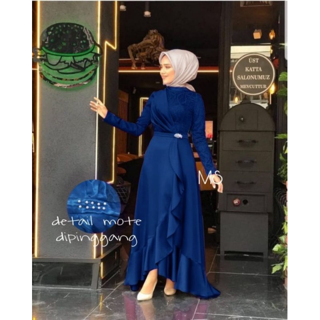 MAXY KALISTE MOTE, BRUKAT, VELVET, GAMIS HIJAB MUSLIM, MAXY DRESS, 4 UKURAN