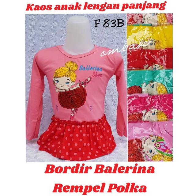 Kaos anak perempuan lengan panjang 3-8 tahun bordir ballerina show