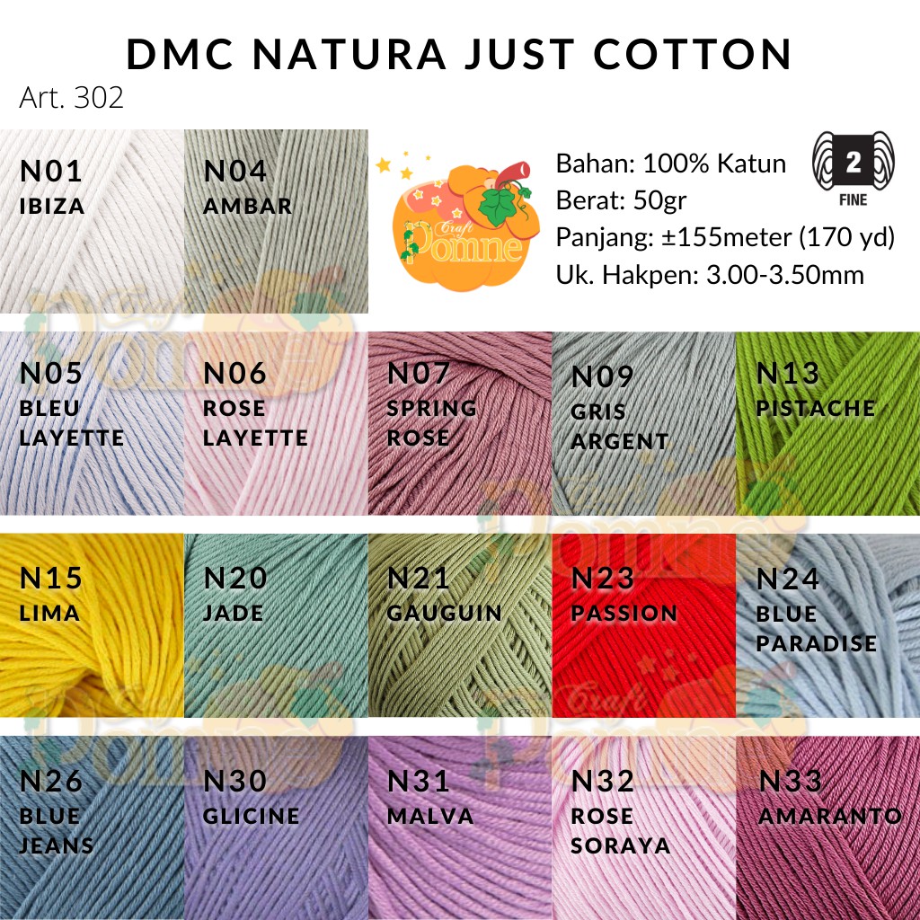 Benang Rajut 100% Katun DMC Natura Just Cotton Art. 302 (50 gram)