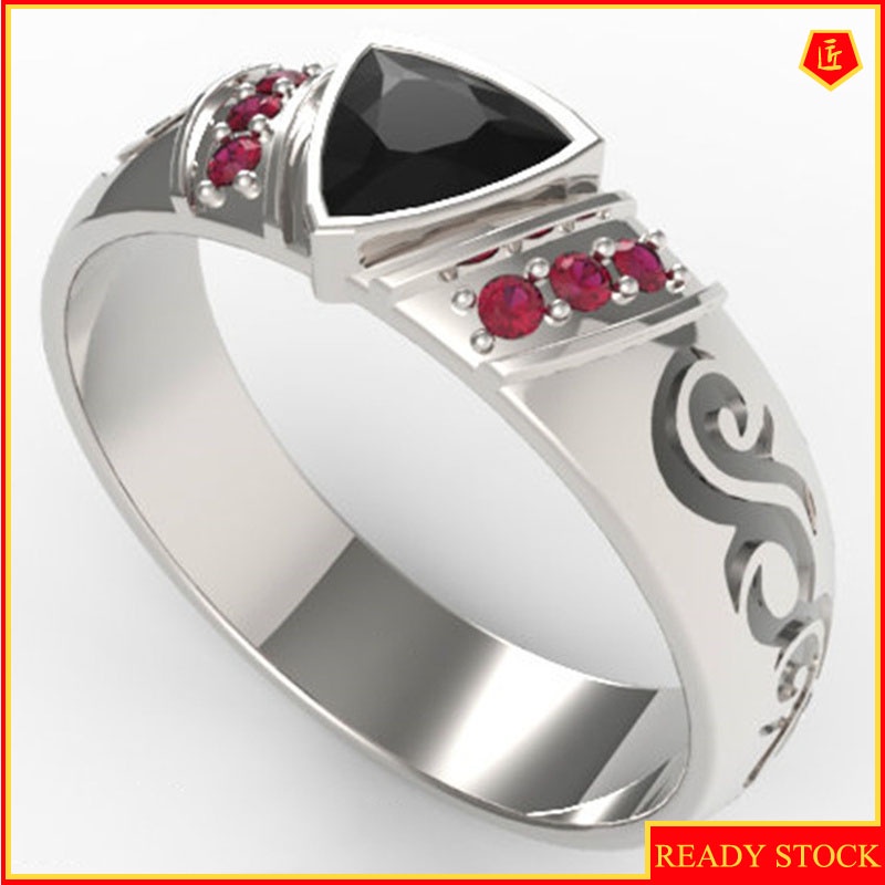 [Ready Stock]Creative Domineering Inlaid Triangle Ruby Ring