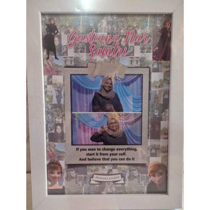 Kado bingkai foto A4 Design Mozaik Frozen Anna | edit foto ulangtahun | wisuda | wedding