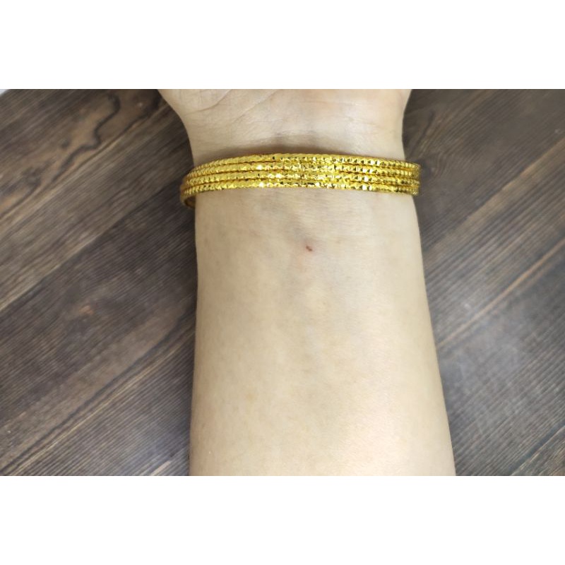 Fifi Fashion Gelang kaku keroncong ukir bola model Perhiasan Lapis emas 28#