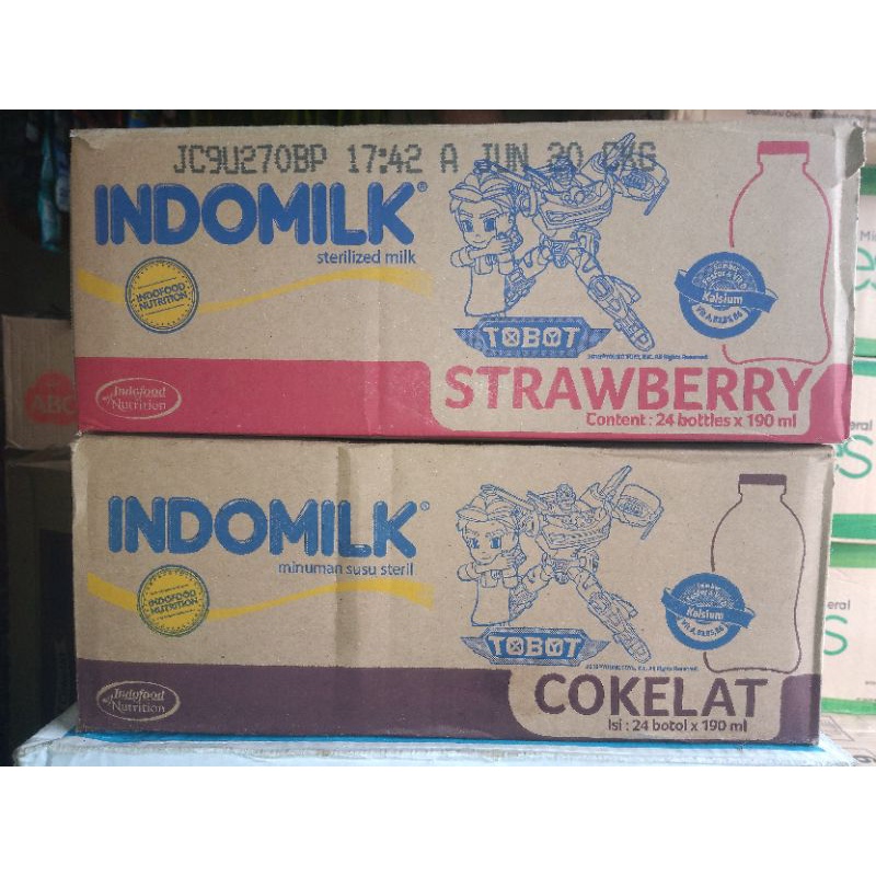 

Susu Indomilk Botol Dus Karton Isi 24 x 190 ml Rasa Cokelat Strawberry Vanila