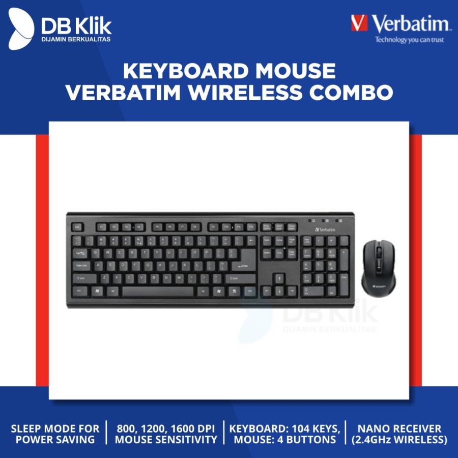 Keyboard Mouse Verbatim Wireless Combo 1600DPI - Black (66519)