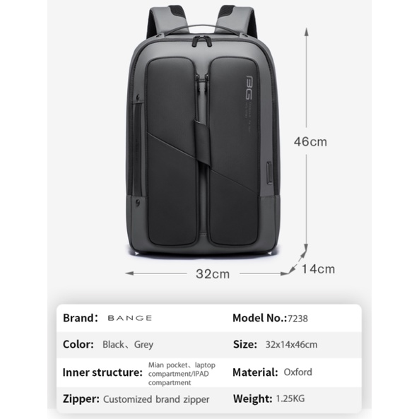 Tas Bange BG7238 Bag Backpack Pria Ransel Laptop 15.6&quot; Inch USB Import