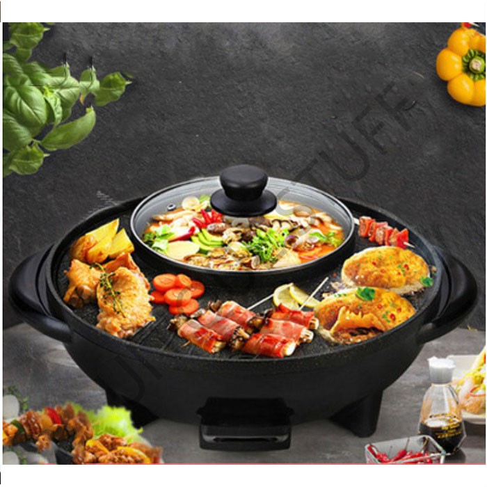 Panci hotpot 2in1 electric bbq listrik pot steam electric grill shabu