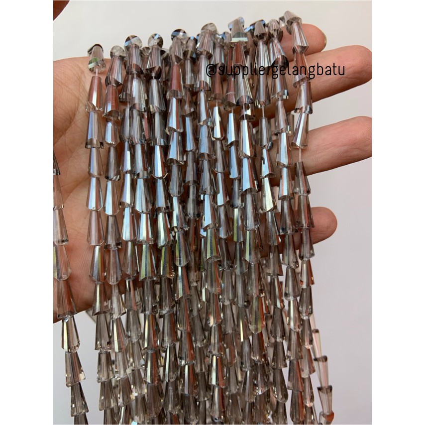 kristal terompet 12 x 8mm smoky quartz premium bandulan bahan PAGODA