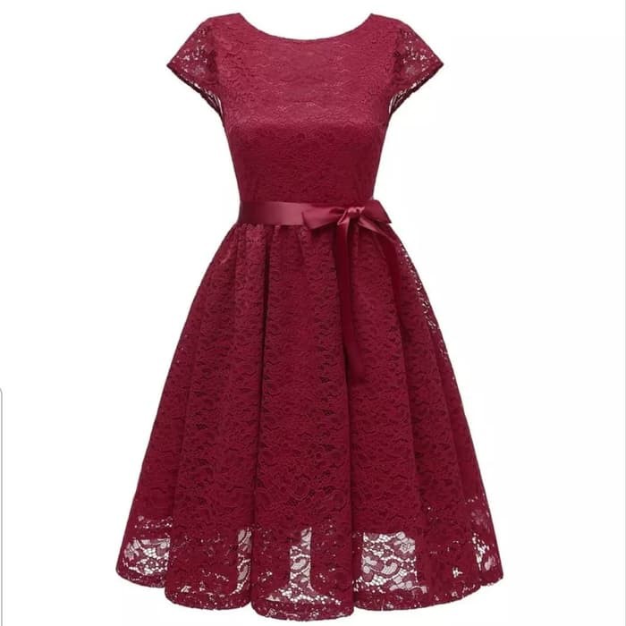 MINI DRESS BRUKAT MAROON PARTY DRESS TERBARU BAJU PESTA REMAJA MasDonaShop