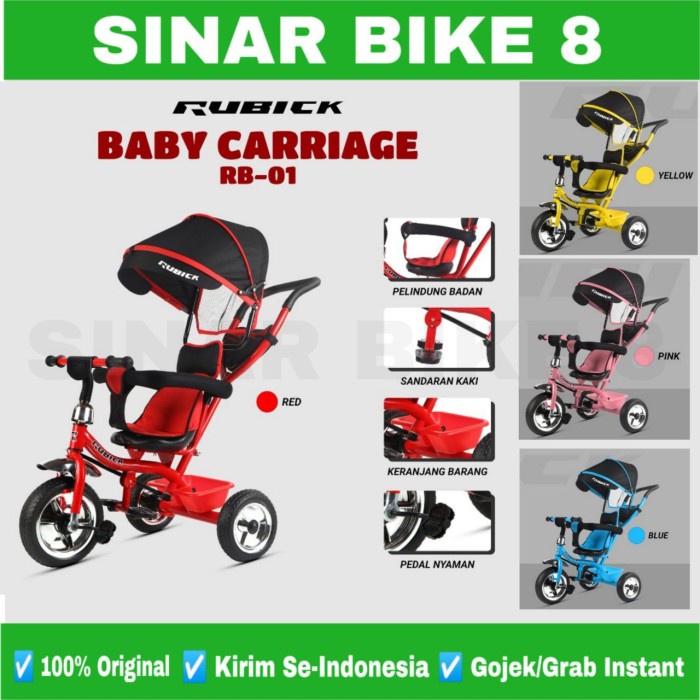 Sepeda Anak Roda Tiga 3 RUBICK RB 01 BABY CARRIAGES Kanopi Tricycle