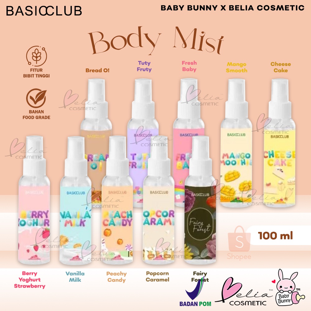 ❤ BELIA ❤ BASICCLUB Body Mist Premium 100ml | Bodymist Pewangi Tubuh by Geamoore | BPOM