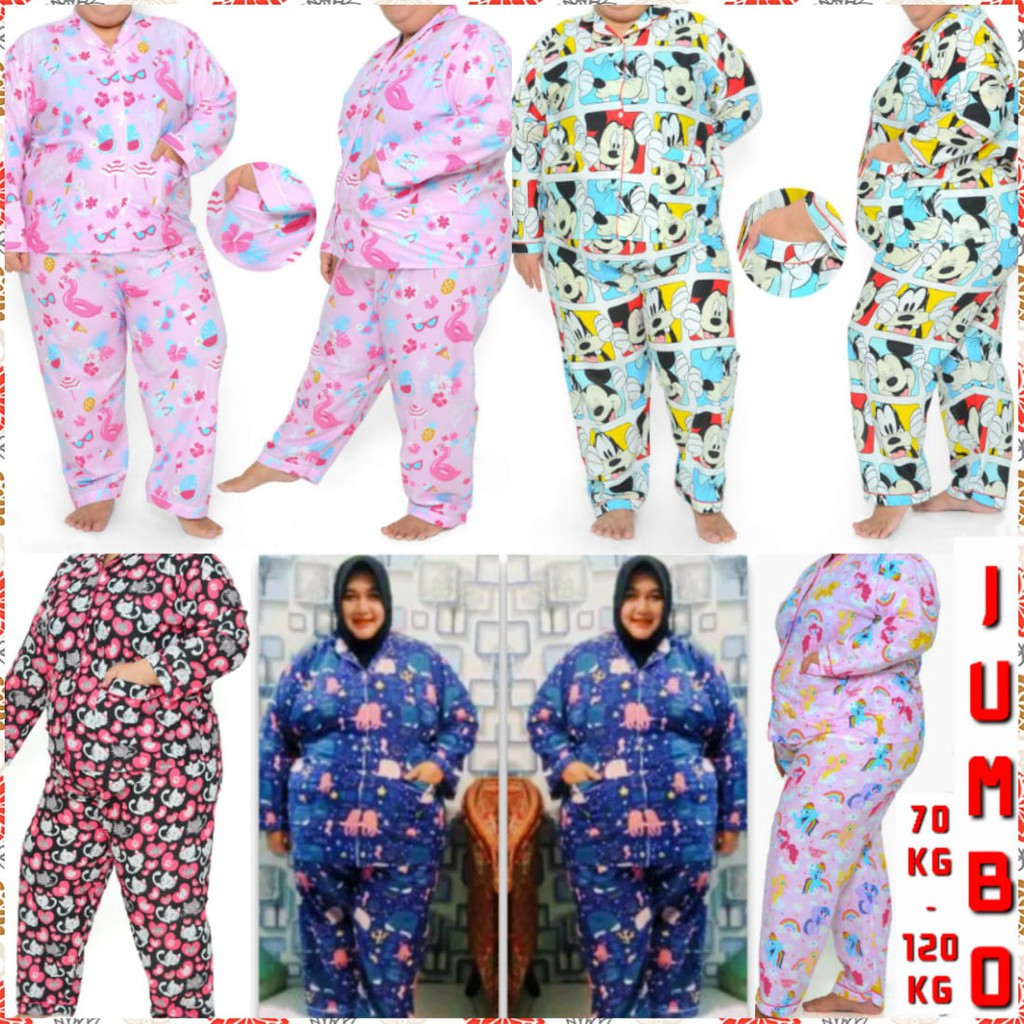 PIYAMA JUMBO LENGAN PANJANG LD 160 150 140 130 SET BAJU TIDUR WANITA DEWASA BIG SIZE SETELAN PIAMA