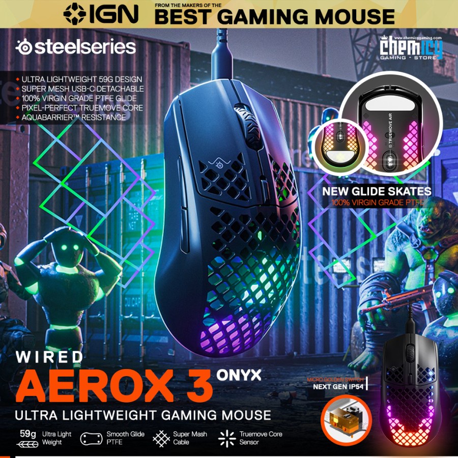 Steelseries Aerox 3 Onyx RGB Ultra-Lightweight Gaming Mouse