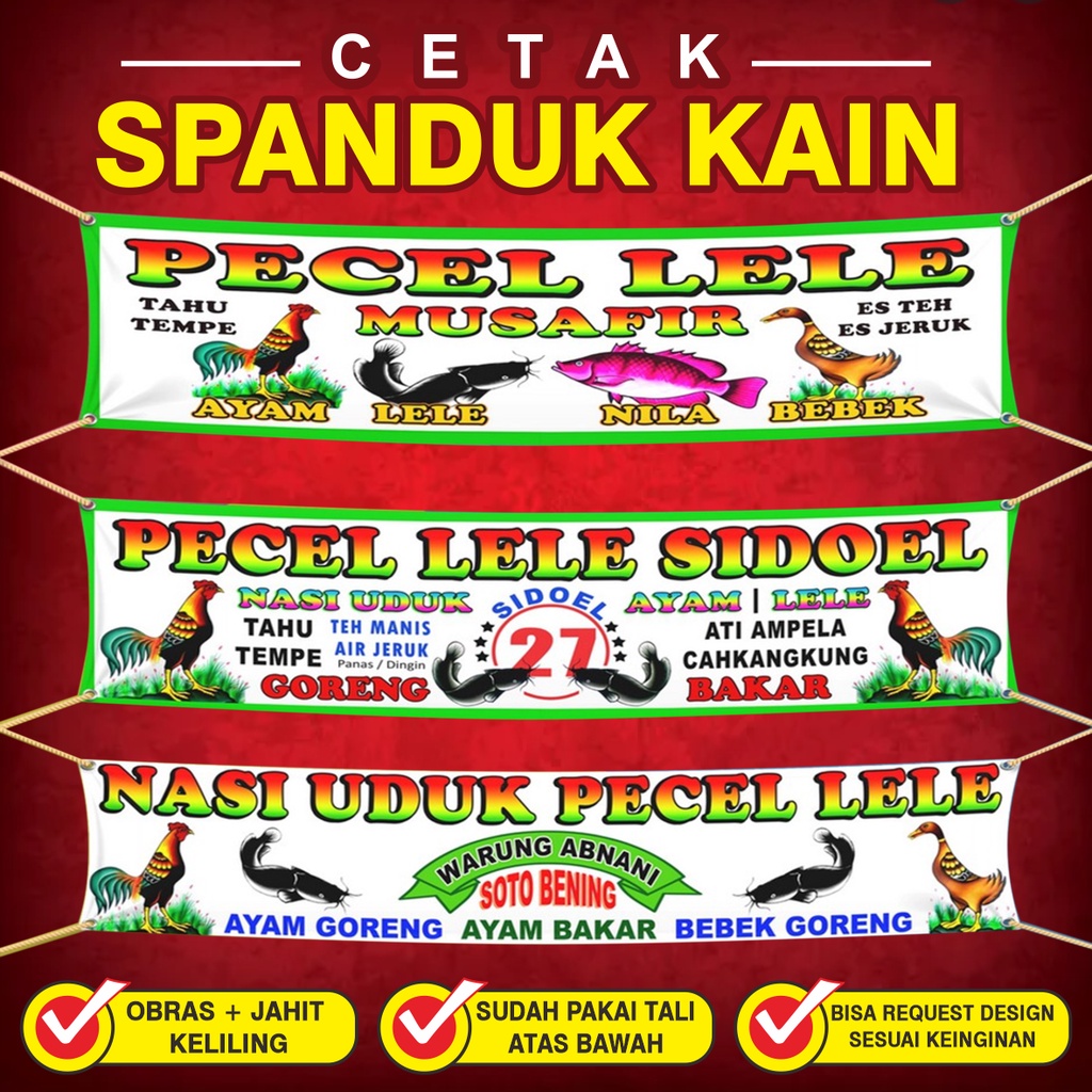CETAK SPANDUK KAIN PECEL LELE / SATE MADURA, DLL