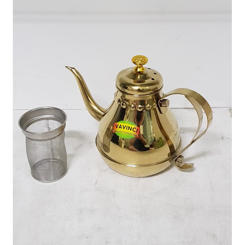 Tea Pot Kettle Vavinci Gold / Teko Teh Dengan Saringan