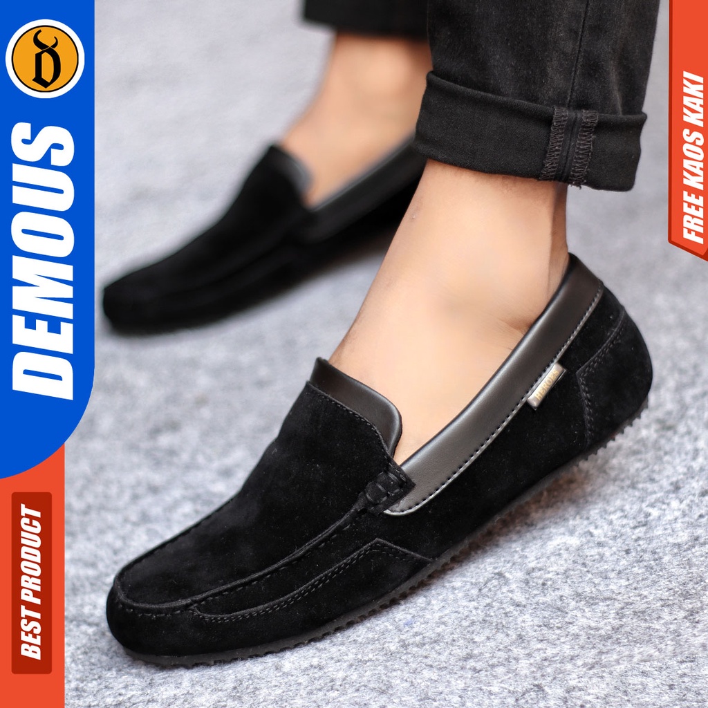 Sepatu Slip On Pria Sepatu Casual Pria Kulit Suede Kerja Kantor Kuliah Kondangan Sepatu Slop Pria Sepatu Hitam Pria DEMOUS KILIAN