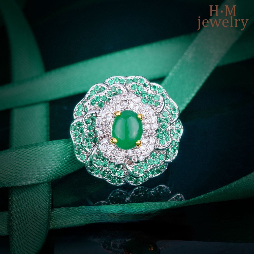 Cincin Sterling Silver 925 Model Terbuka Dengan Batu Emerald Warna Warni Untuk Wanita