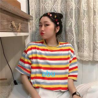 Jaya Co kaos  candy garis  pelangi garis  rainbow Shopee 