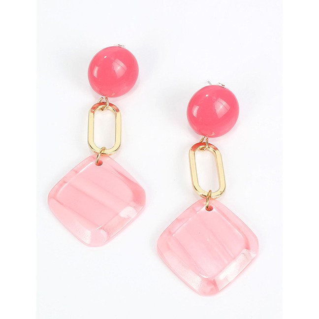 LRC Anting Tusuk Fashion hitStone Texture Square Acrylic Earrings F54981