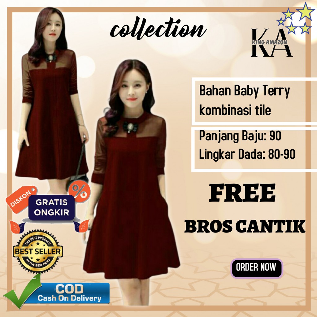 BAJU DRESS BROKAT CASUAL KOREA KOREAN STYLE KONDANGAN PARTY LENGAN PANJANG MINI DRESS WANITA 891
