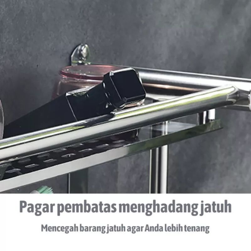 Rak Gantung Kamar Mandi Stainless Steel Double / Single / Rak Handuk / Rak Toilet Serbaguna