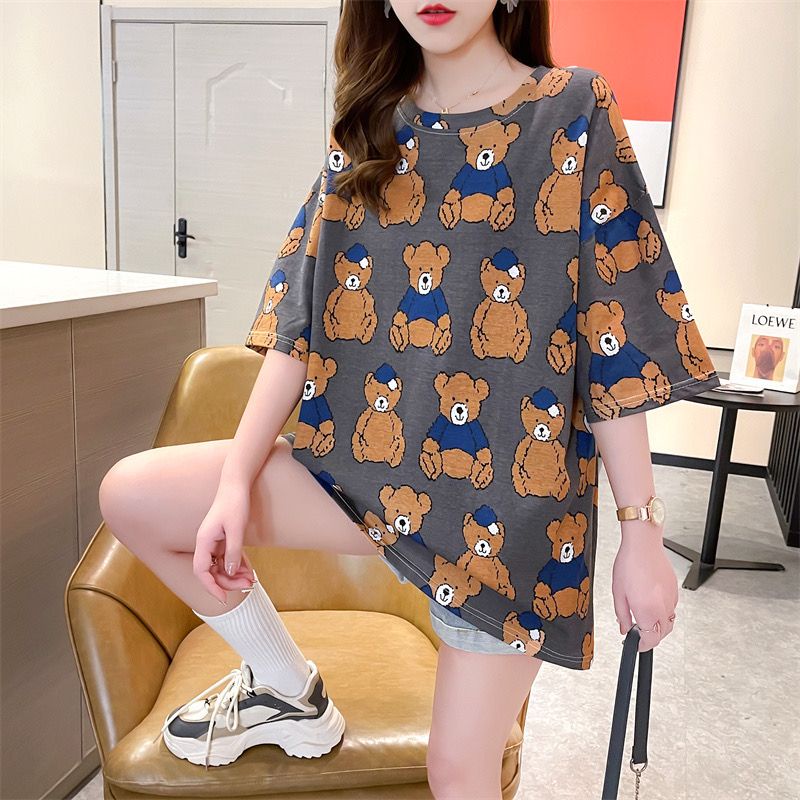 THISTLE - Oversize Tee Tshirt Wanita Model Longgar Motif Bear Topi Full Print