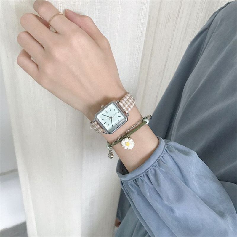 Jam Tangan Wanita Strap PU Quartz Analog Fashion Korea Terbaru Persegi