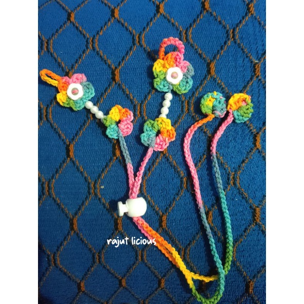 strap masker rajut 2in1 serut | kalung masker dan konektor | gantungan masker
