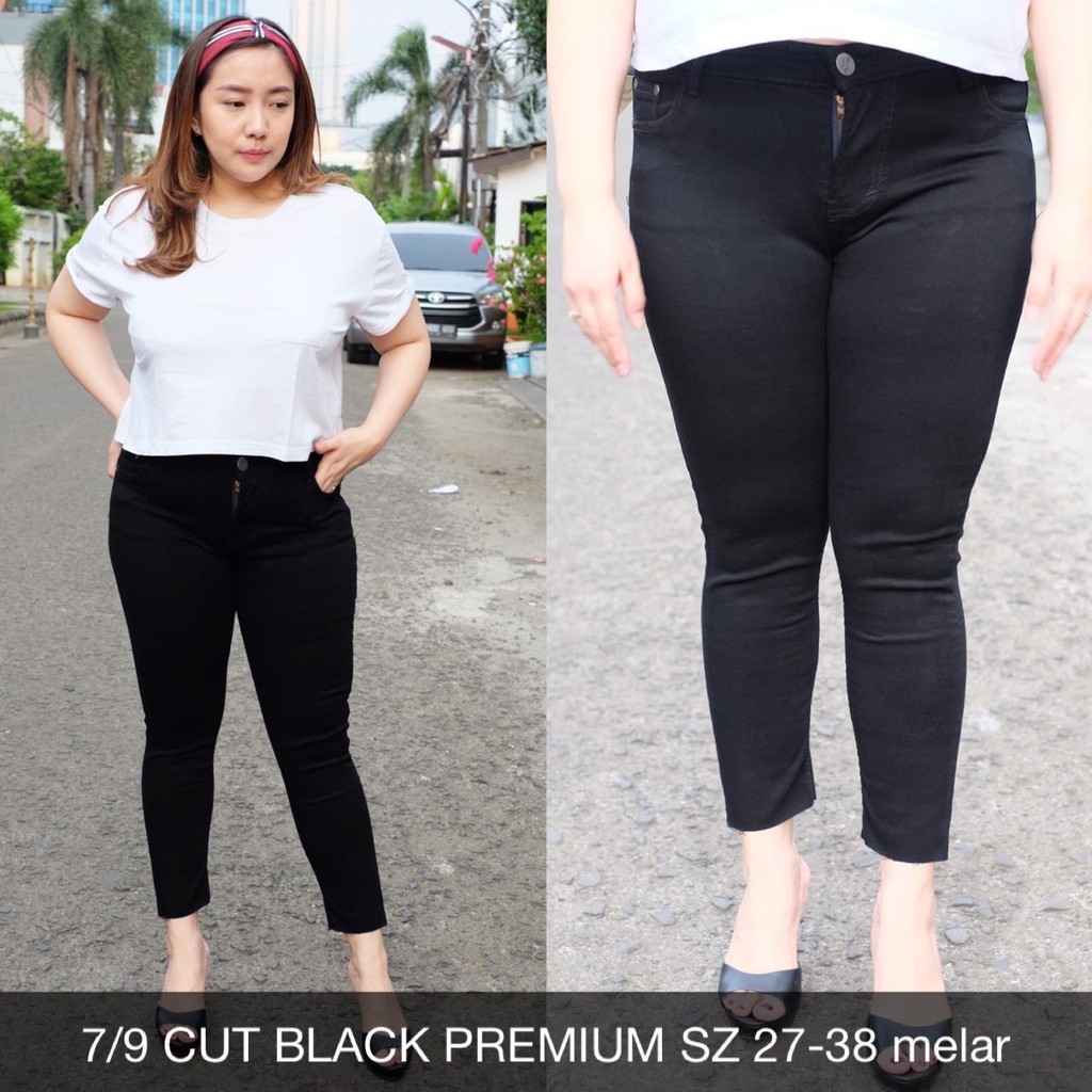 CELANA JEANS WANITA 7/9 CUT BLACK PREMIUM