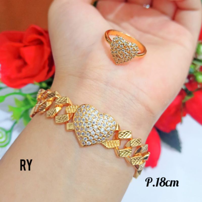 GELANG FREE CINCIN RANTAI PLAT LOVE PERMATA ZIRCON BERKUALITAS ANTI KARAT &amp; ANTI LUNTUR (COD)