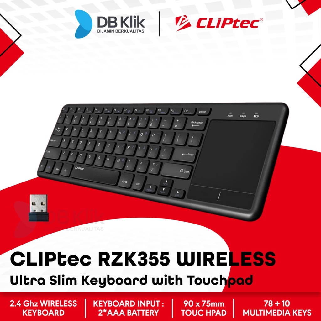 Keyboard CLIPtec RZK355 Wireless Ultra Slim with Touchpad - RZK 355