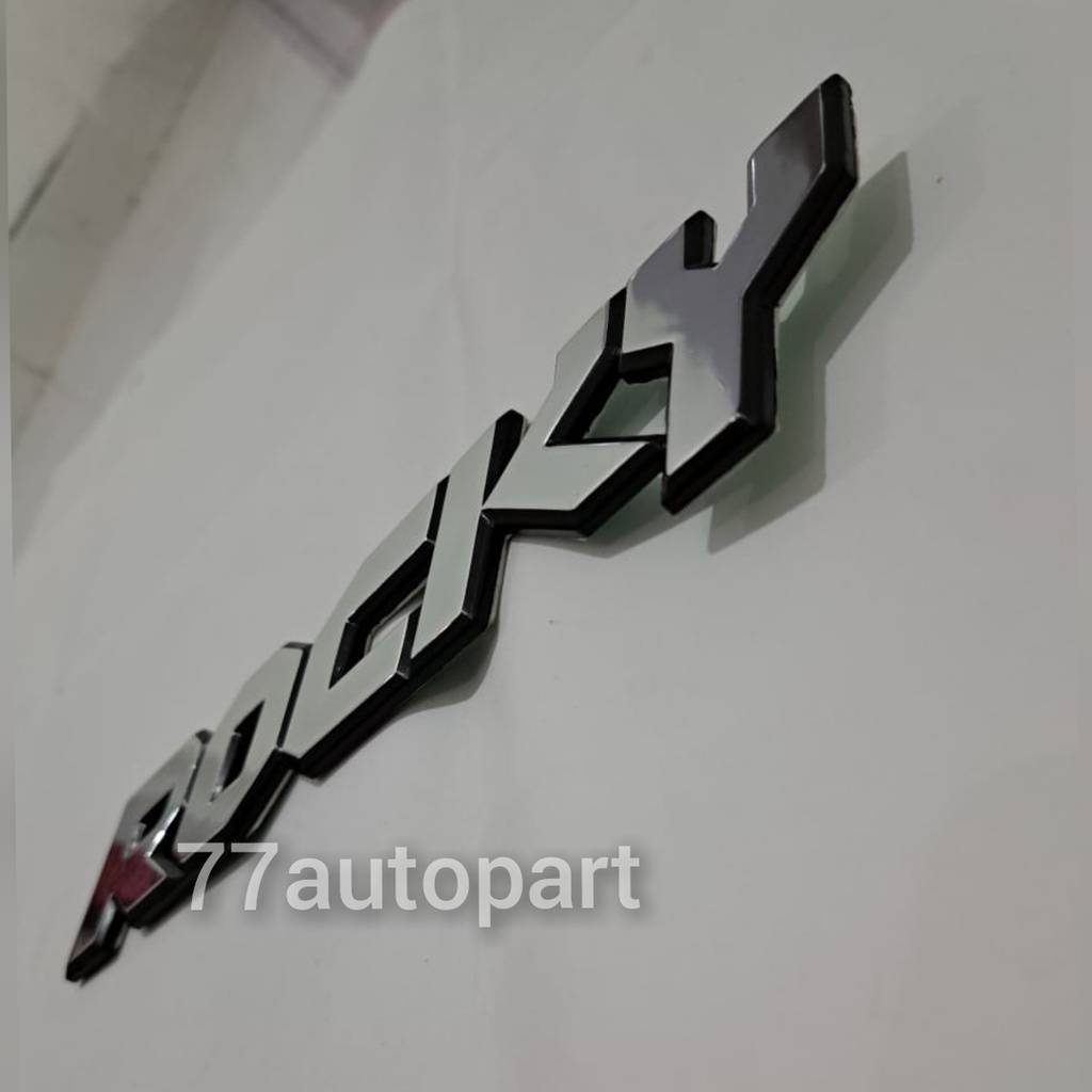 emblem logo mobil tulisan rocky model besar miring