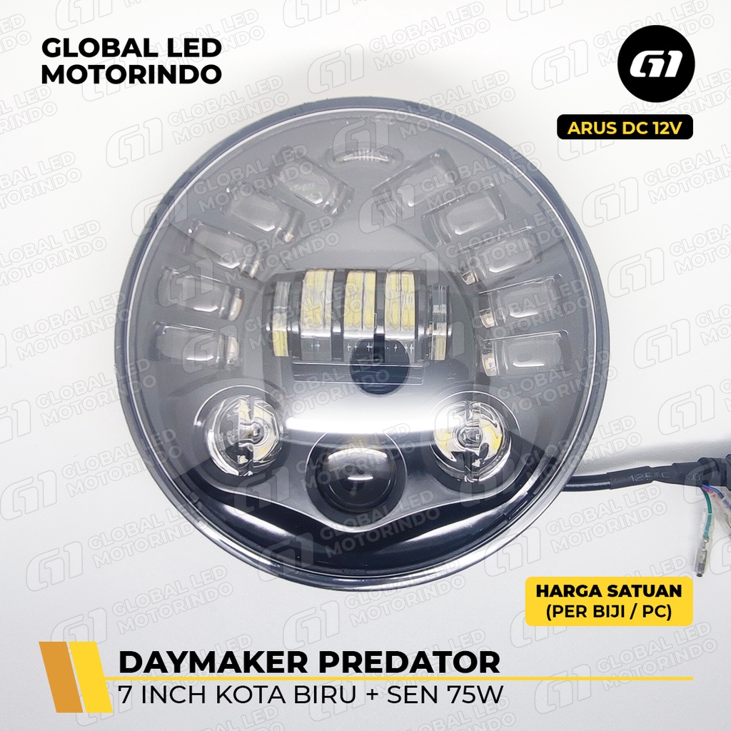 [WERACE] DAYMAKER 7 INCH 16 LED 75 WATT LAMPU KOTA BIRU + SEN / SEIN KUNING DUS HITAM POLOS HIGH QUALITY